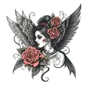 beautiful gothic style onime babe tattoo design idea