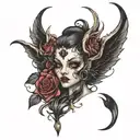 beautiful gothic style onime babe tattoo design idea