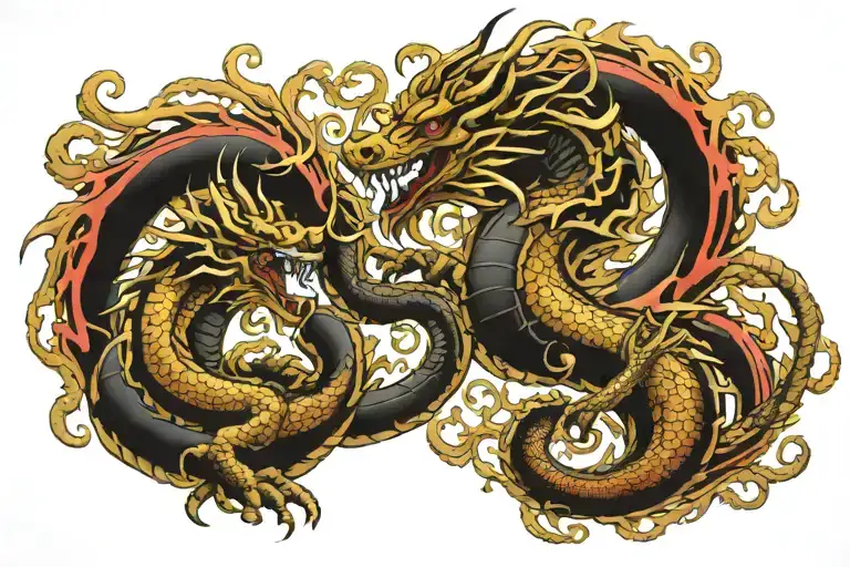 Welsh Dragon, Chinese Dragon, Gemini tattoo design idea