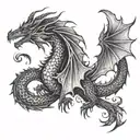 Create a tattoo featuring a Kpop-inspired dragon with lyrics from BoA's songs as the flames tattoo design idea