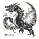 Create a tattoo featuring a Kpop-inspired dragon with lyrics from BoA's songs as the flames tattoo design idea