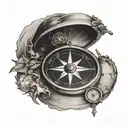 compass with earth globe background tattoo design idea