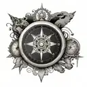 compass with earth globe background tattoo design idea