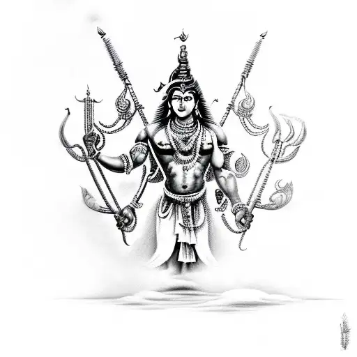 shiva with muscles but angry tattoo design idea