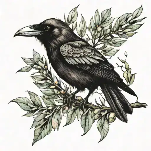 crow on an olive branch style of esao andrews tattoo design idea