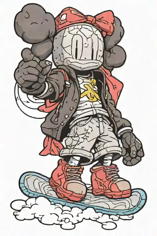 kaws riding a snowboard tattoo design idea