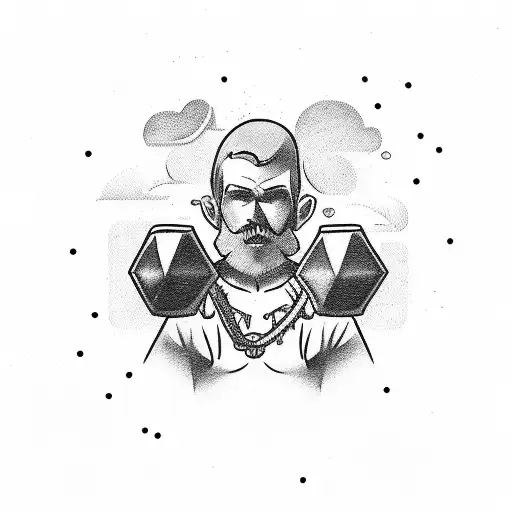 A powerful ship captain holding a dumbbell tattoo design idea