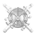 A ship steering wheel surrounded by weightlifting equipment tattoo design idea