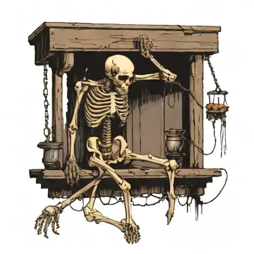 skeleton at gallows about to execute someone  tattoo design idea