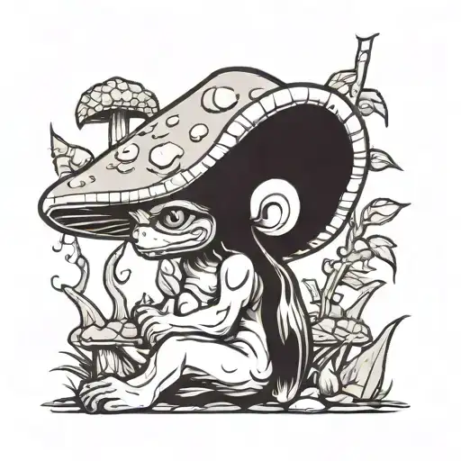 mushroom gremlin meditating tattoo design idea