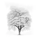 A path with Trees, rushes, ivy and rose bush tattoo design idea