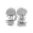 A path with Trees, rushes, ivy and rose bush tattoo design idea
