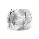 A path with Trees, rushes, ivy and rose bush tattoo design idea