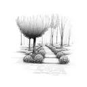 A path with Trees, rushes, ivy and rose bush tattoo design idea