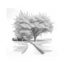 A path with Trees, rushes, ivy and rose bush tattoo design idea