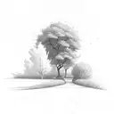 A path with Trees, rushes, ivy and rose bush tattoo design idea