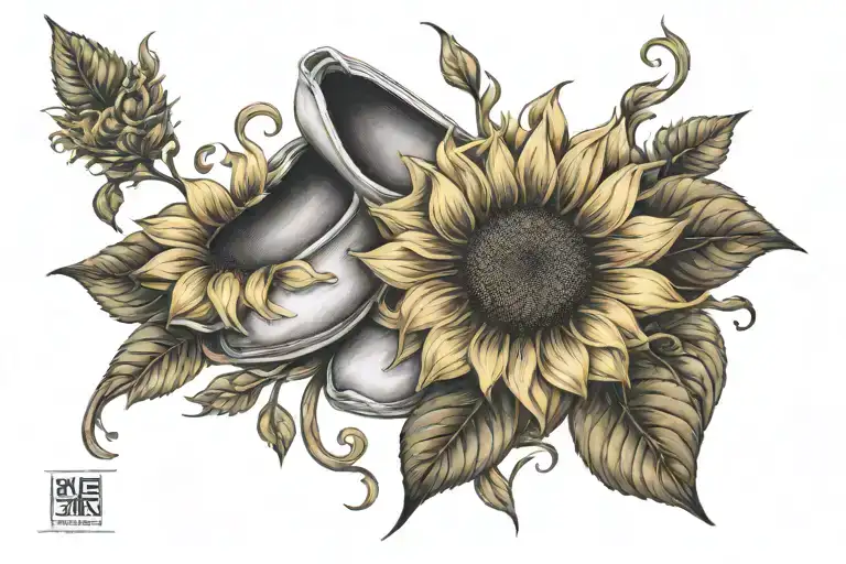 ballet slippers sunflower blooming tattoo design idea