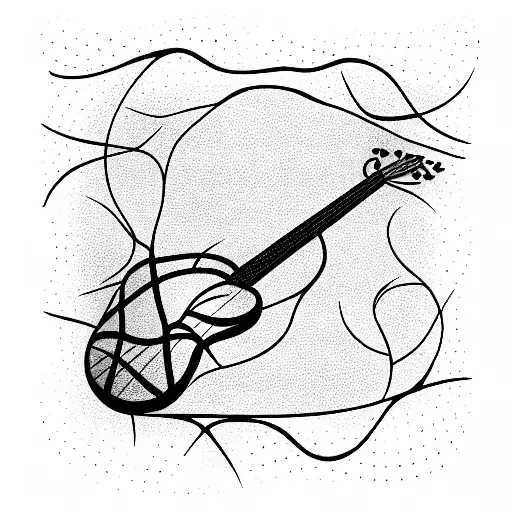 guitar made by trees and reflection of it in a lake tattoo design idea