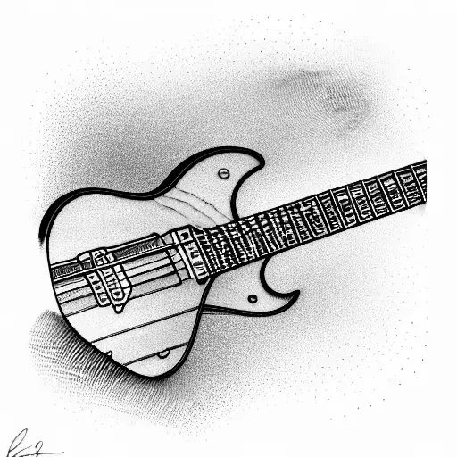 edge of a guitar made by trees and reflection of it in a lake tattoo design idea