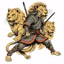 samurai surrounded by lions facing each tattoo design idea