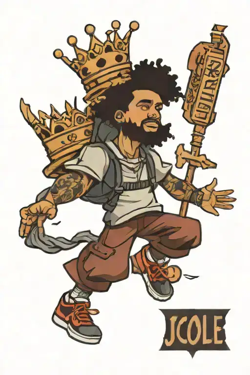 J cole crown and phrase tattoo design idea