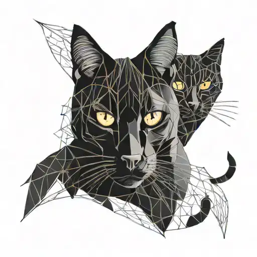 black bombay cat with a black mainecoon cat and an orange female cat  tattoo design idea