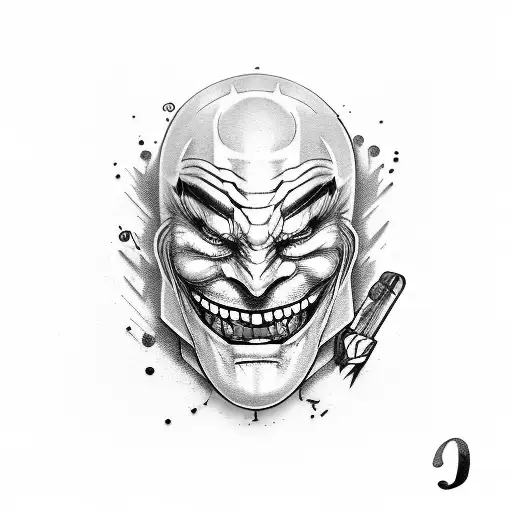 sleeve tattoo with bullet, ace card, joker smiling tattoo design idea