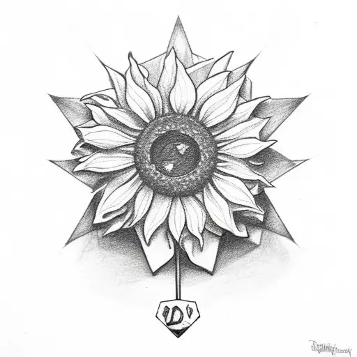 A d20 with a silent princess flower and a sunflower tattoo design idea