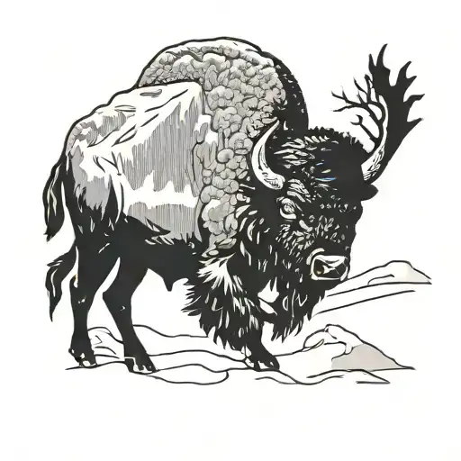 A bison silhouette against a snowy backdrop tattoo design idea