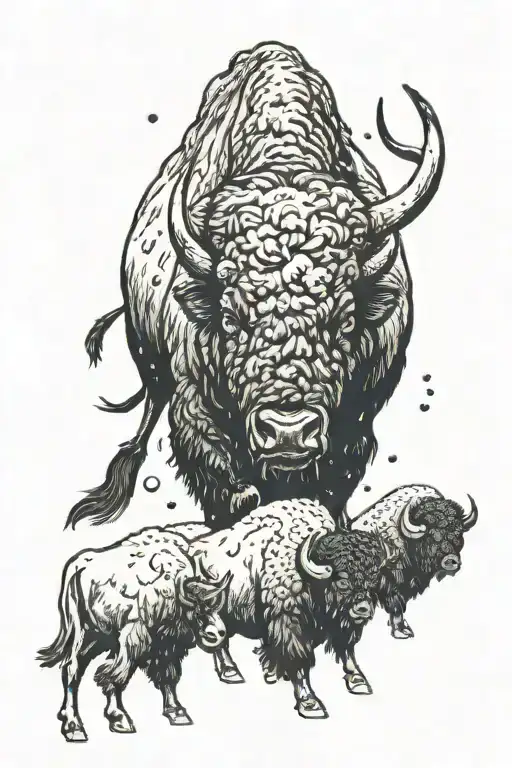 A majestic bison leading its herd through a snowstorm tattoo design idea