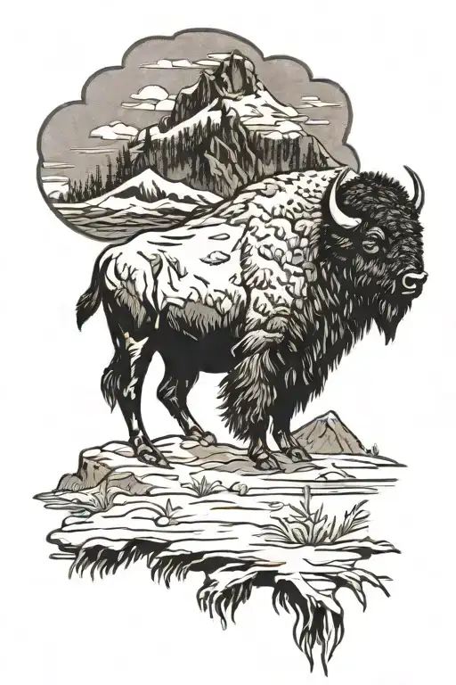 A bison silhouette against a snowy backdrop  tattoo design idea
