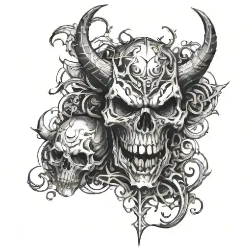 forearm or full sleeve tattoo depicting satan or satanic imagery could feature skulls and cool edgy stuff like that tattoo design idea