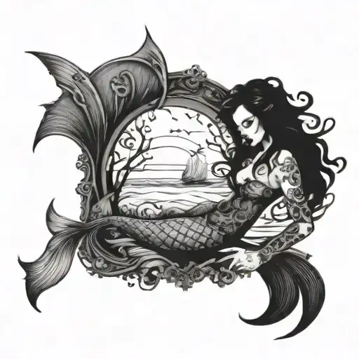 gothic mermaid next to ocean  tattoo design idea