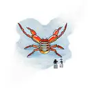 A Crab following an Scorpion, both leaving a trail of their steps in sand tattoo design idea