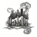 Incorporate Lil Durk's face into a Chicago skyline silhouette tattoo design idea