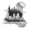 Incorporate Lil Durk's face into a Chicago skyline silhouette tattoo design idea