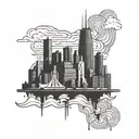 Incorporate Lil Durk's face into a Chicago skyline silhouette tattoo design idea