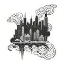 Incorporate Lil Durk's face into a Chicago skyline silhouette tattoo design idea