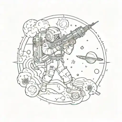 A drill music inspired tattoo featuring a space-themed background tattoo design idea