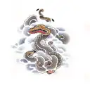 Biting Snake in the clouds tattoo design idea