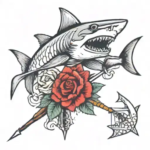 shark bow and arrow tattoo design idea