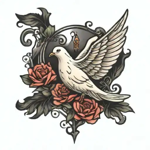 dove and stairs and prayer hands tattoo design idea