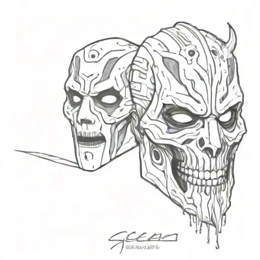half of scream mask and the other half Jason mask  tattoo design idea