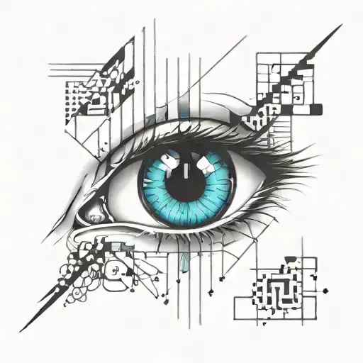 eyes and squares joined by lines tattoo design idea
