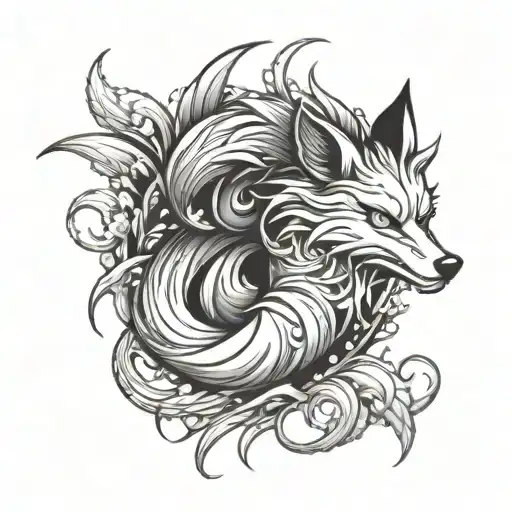 kitsune nine tailed fox tattoo design idea