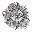 A sun with masculine flower petals looking into the eyes of a delicate feminine crescent moon embracing her  tattoo design idea