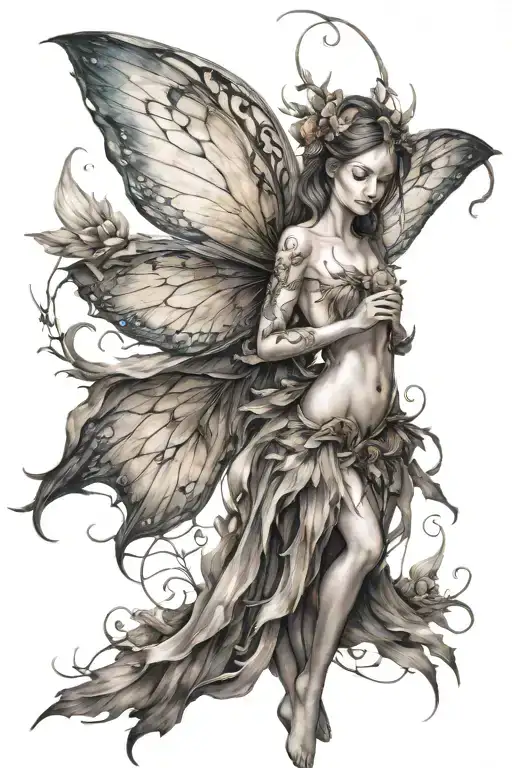 fairy with big and slender wings tattoo design idea
