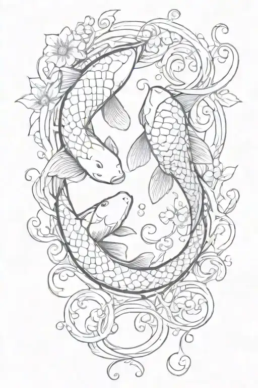 koi fish yin yang with vines tattoo design idea