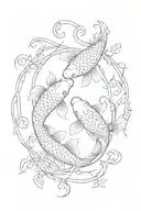 koi fish yin yang with vines tattoo design idea