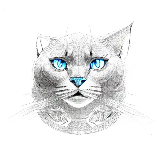 head of blue cat tattoo design idea